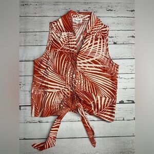 Panama Jack Tropical Tie-Front Button Tank Top - Rust & Cream size s